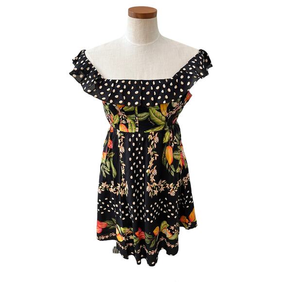 Farm Rio Cocoa Paradise Dark Botanical Print Mini Dress S - Picture 2 of 10